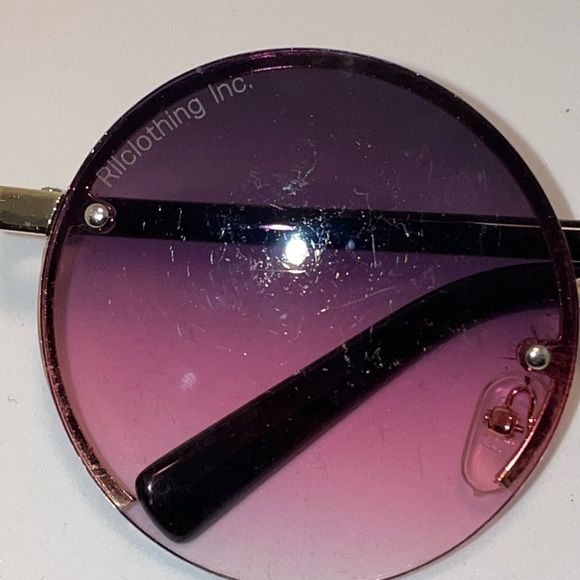 GOLD Frame Purble Pink Round Lens Sunglasses - Picture 4 of 5